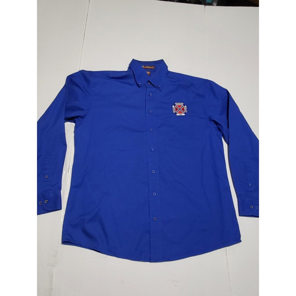 (#16) HARRITON long Sleeve Button Down Size Men's Large Blue STARS & BARS